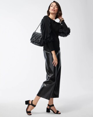 Spun Rayon Black Ruffle Sleeve Sweater