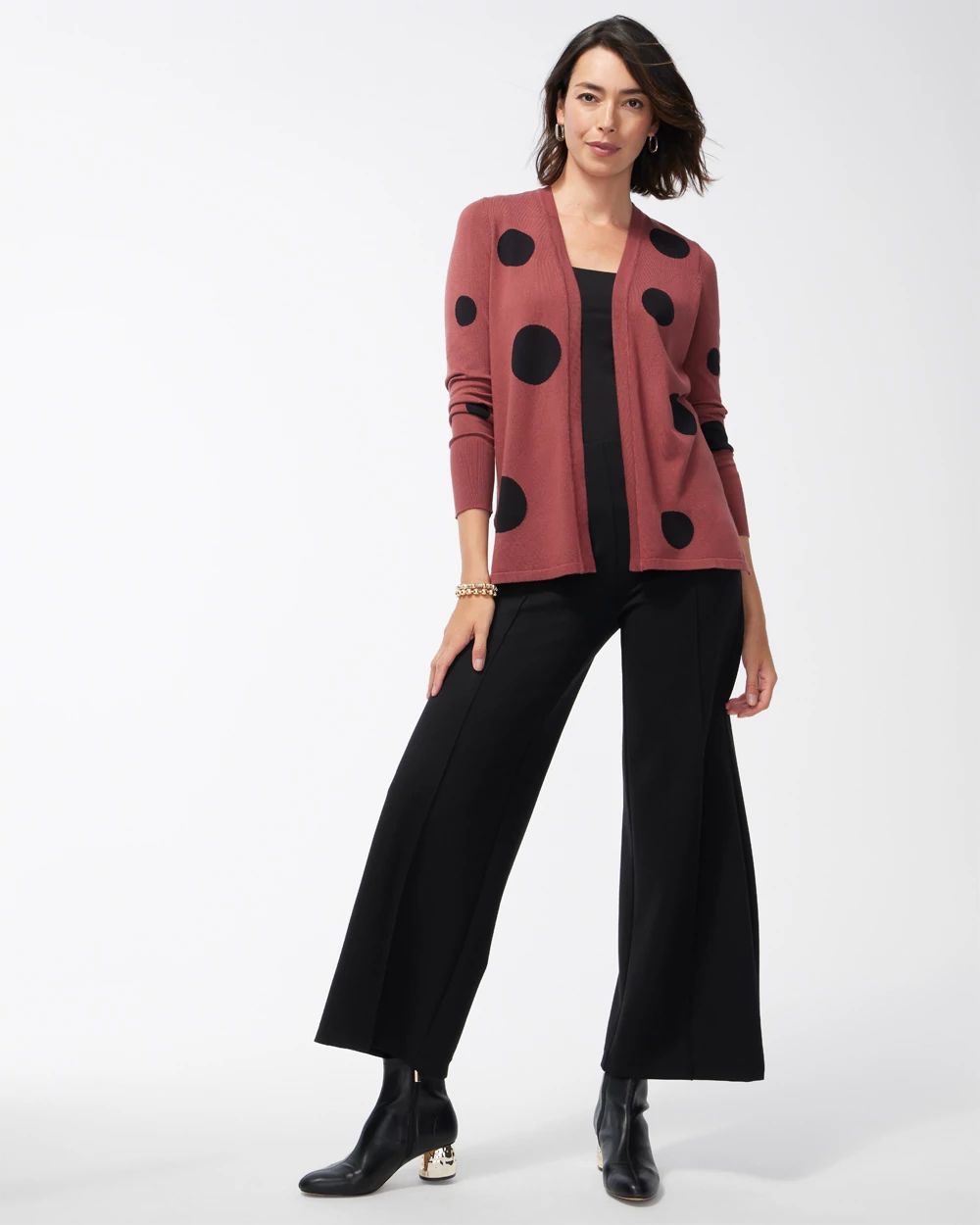 Spun Rayon Dots Split Cuff Cardigan