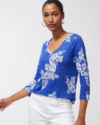 Linen Navy Floral 3/4 Sleeve Tee