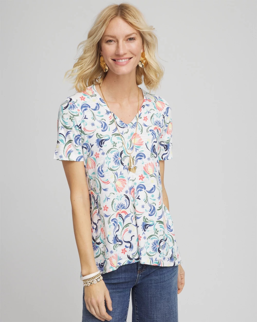 Floral Slub V-Neck Tee