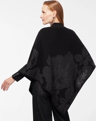 Floral Print Lurex Detail Poncho