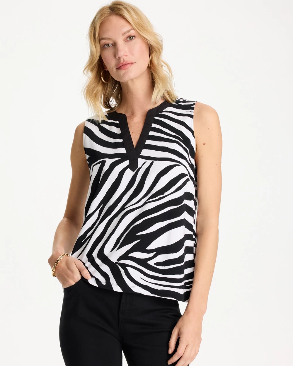 Zebra Cotton-Stretch Notch Neck Tank