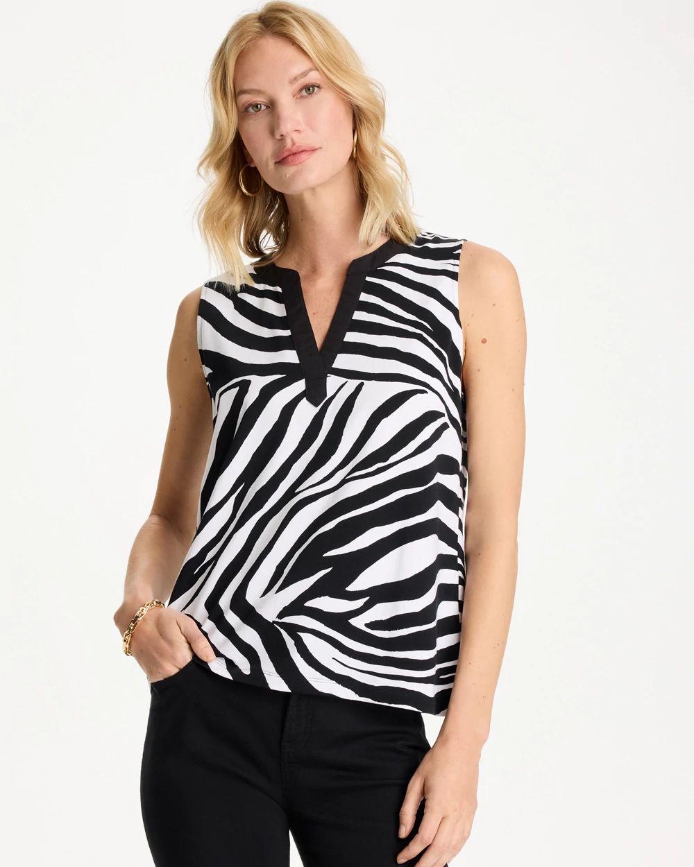 Zebra Cotton-Stretch Notch Neck Tank