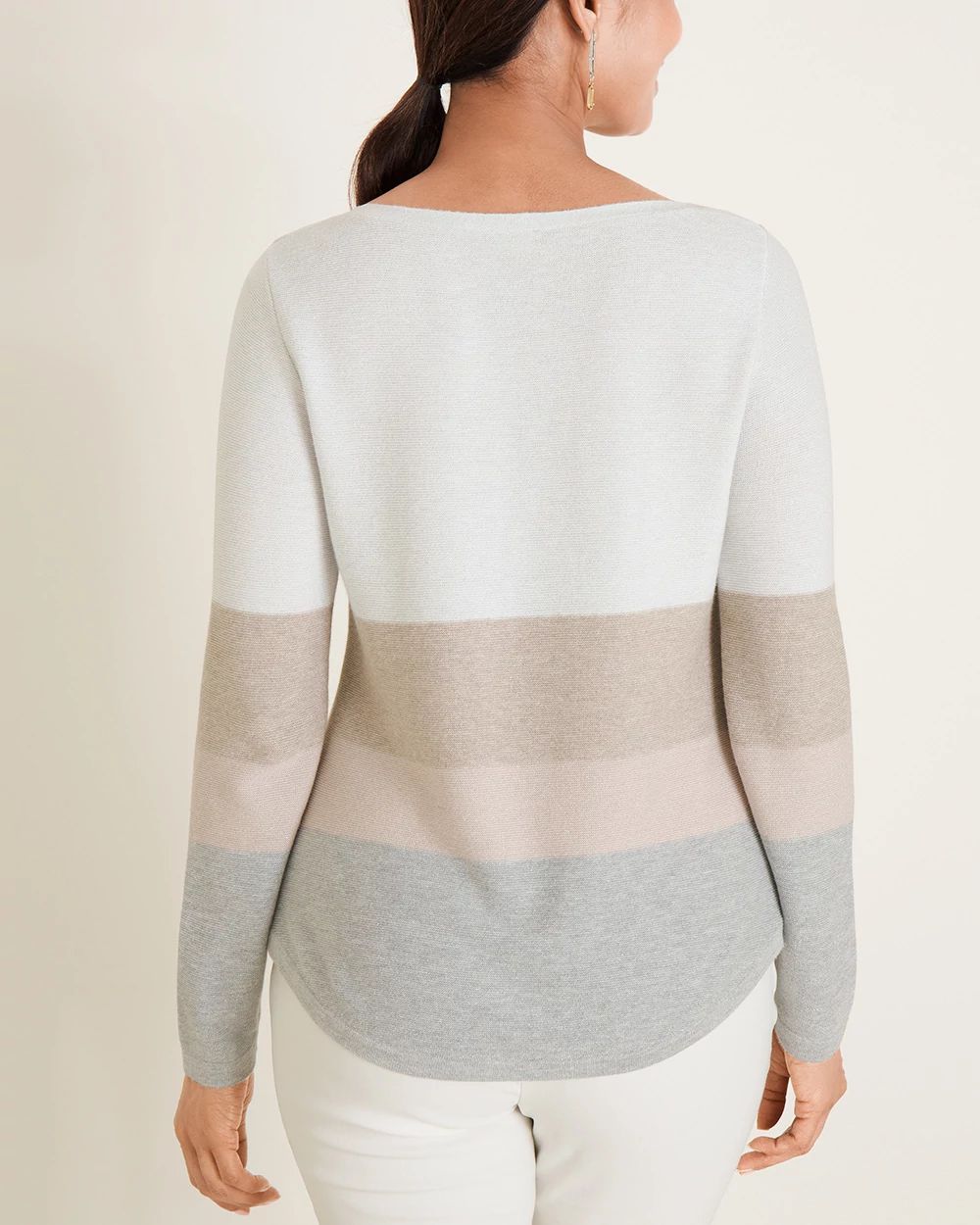 Metallic-Stripe Bateau-Neck Sweater