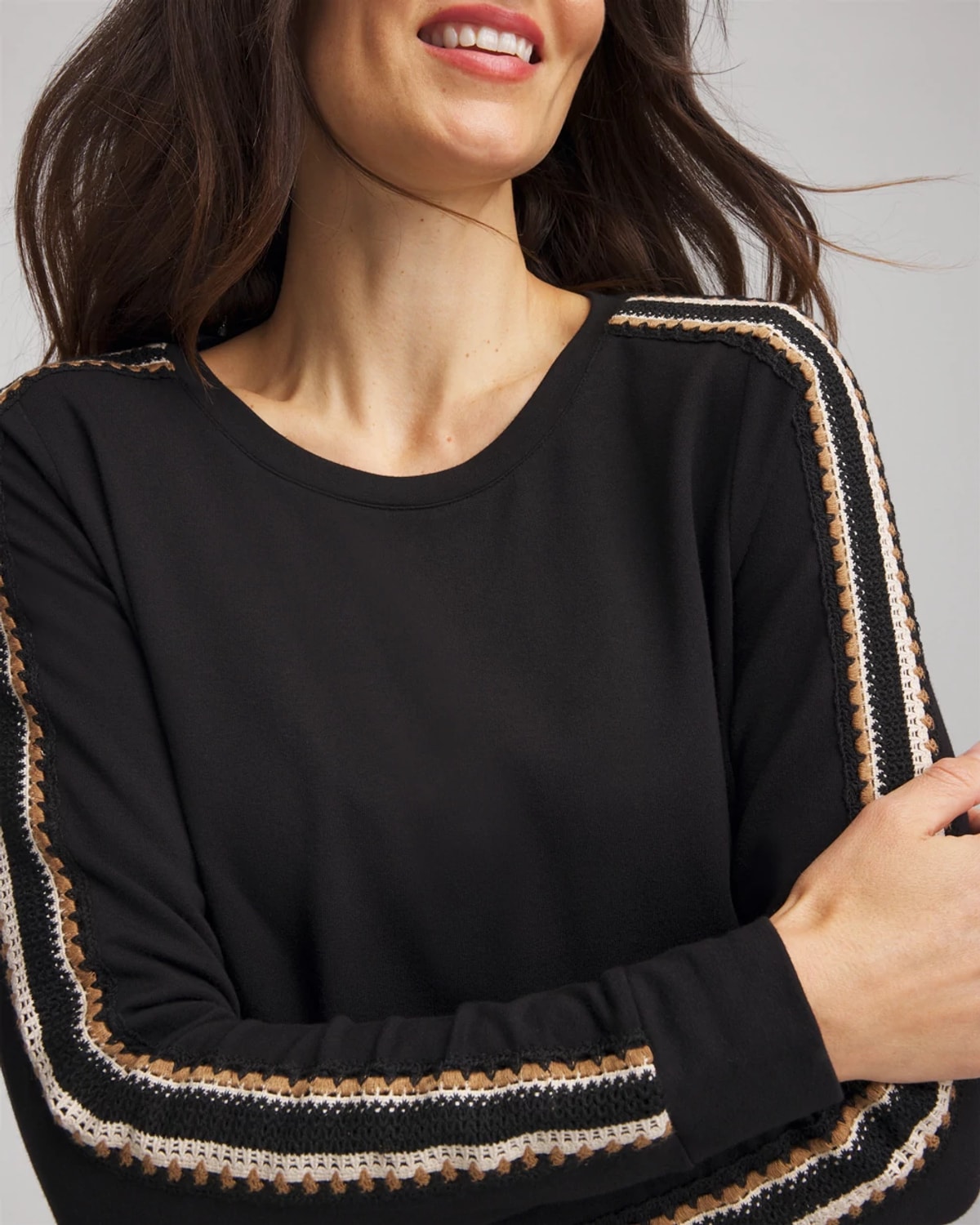 Chico's Lattice-trim Pullover Top In Black In Black