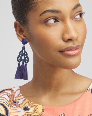 No Droop™ Navy Fringe Earrings