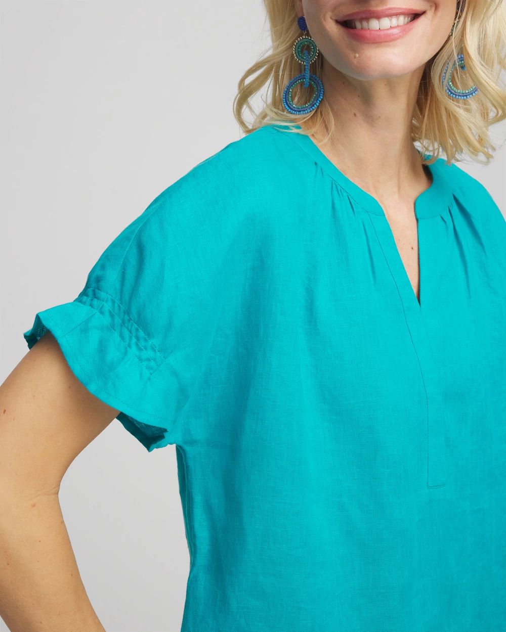 Linen Flutter-Sleeve Popover Top