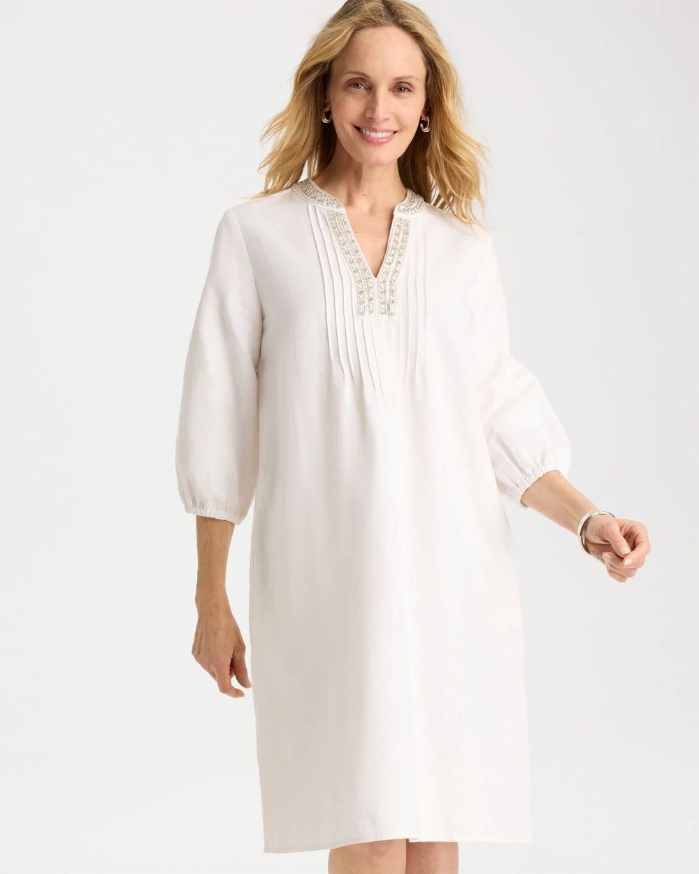 Embellished Pintuck Dress