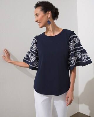 Embroidered Eyelet Tier Sleeve Tee