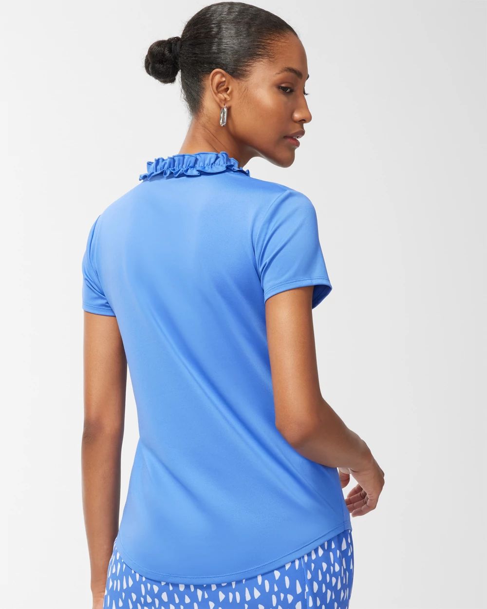 Zenergy® UPF Blue Ruffle Neck Top
