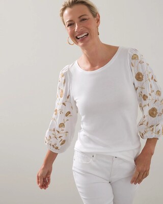 Embroidered Sleeve Knit Top