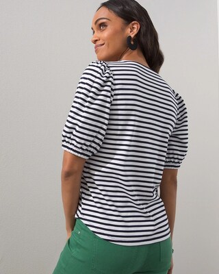 Stripe Square Neck Puff Sleeve Tee