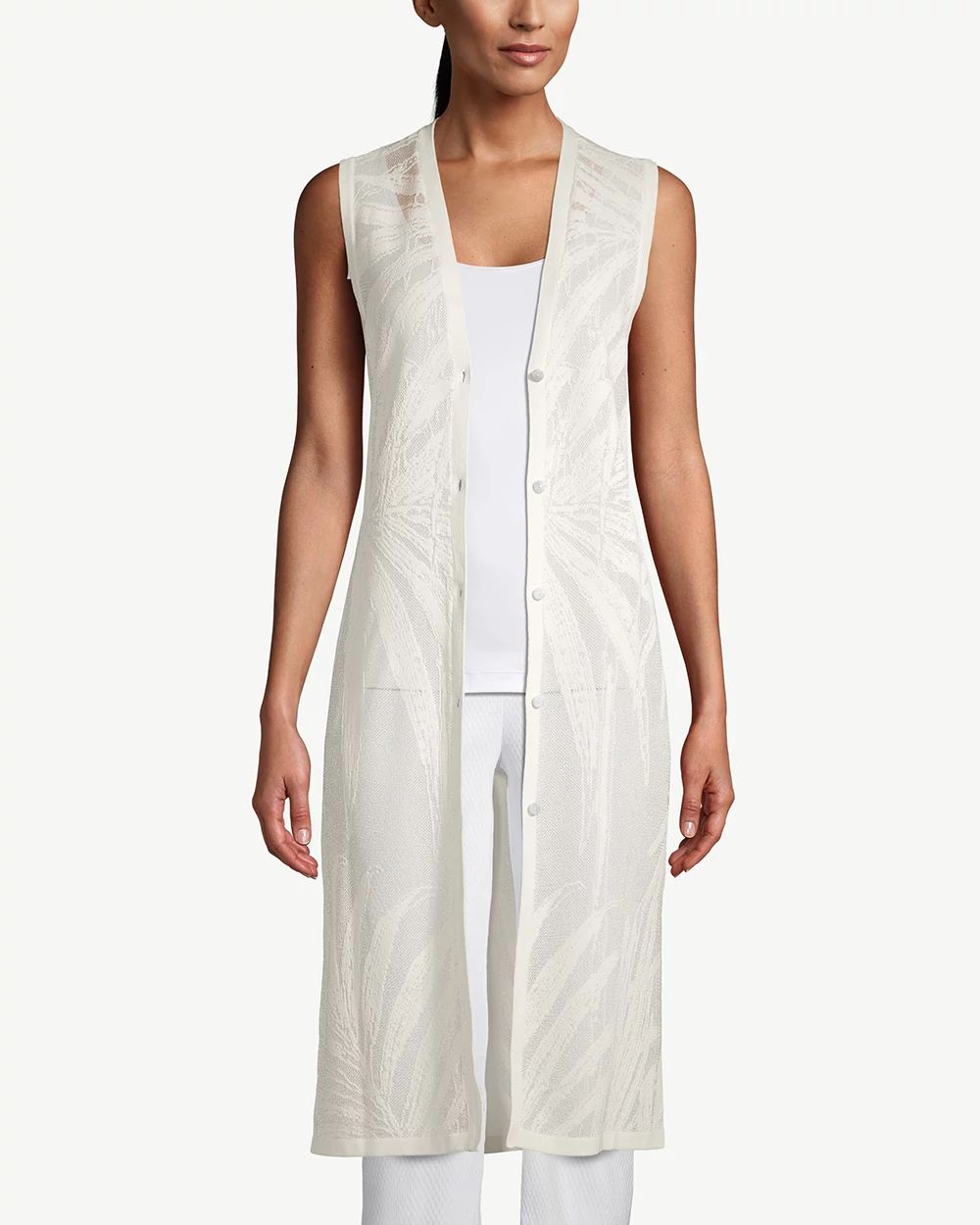 Sleeveless Palm-Stitch Long Sweater Vest