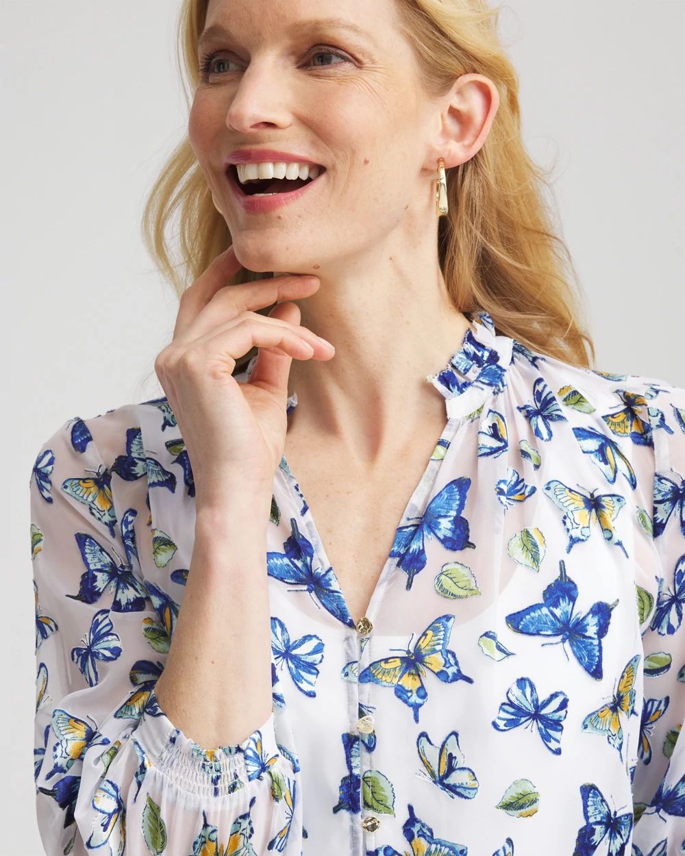 Ruffle Collar Butterfly Burnout Blouse