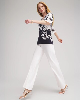 Knit Woven Floral Pullover