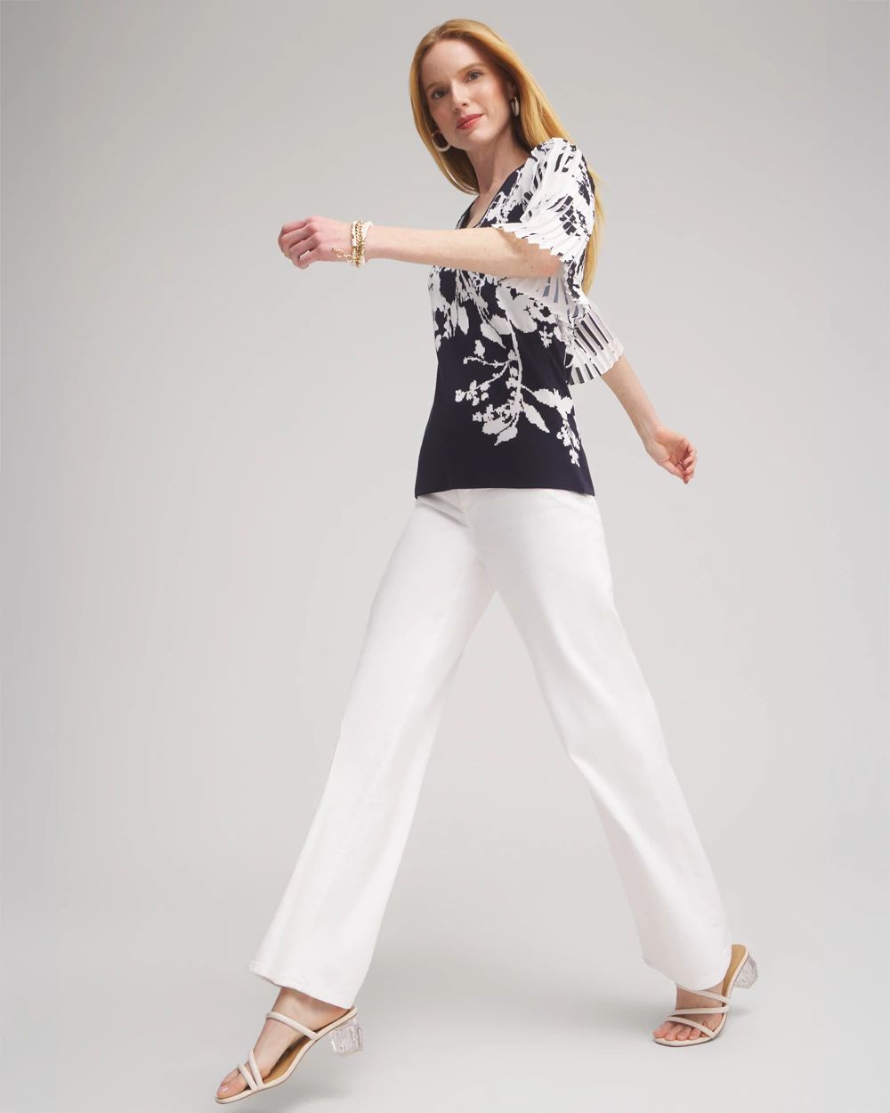 Knit Woven Floral Pullover