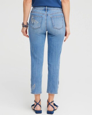 Girlfriend Tonal Applique Cropped Jeans