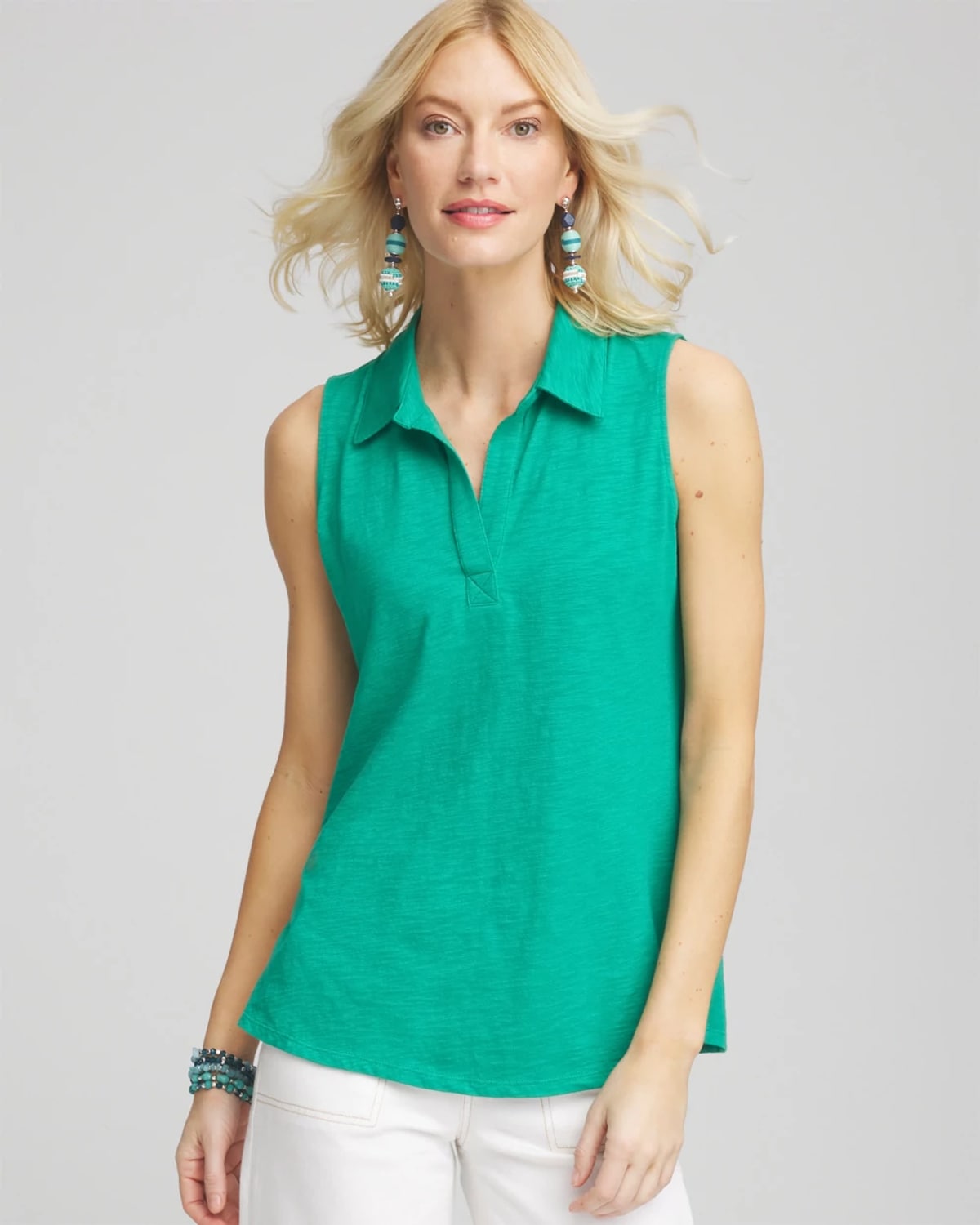 Chico's Sleeveless Collared Tunic In Green In Green