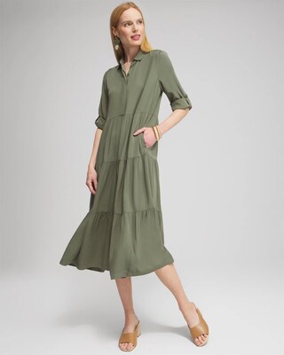 Silk Blend Tiered Midi Dress