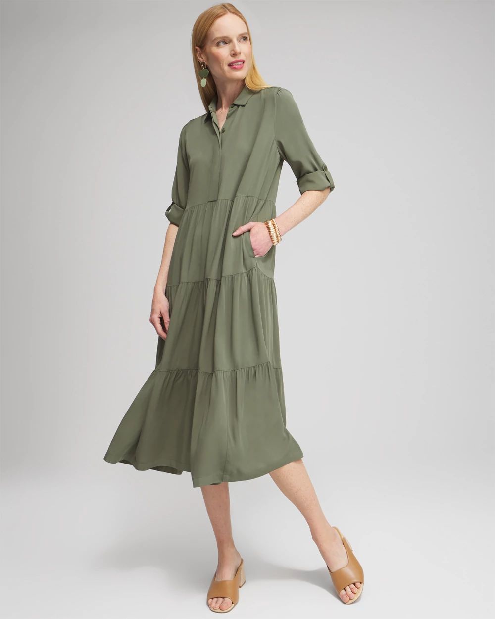 Silk Blend Tiered Midi Dress