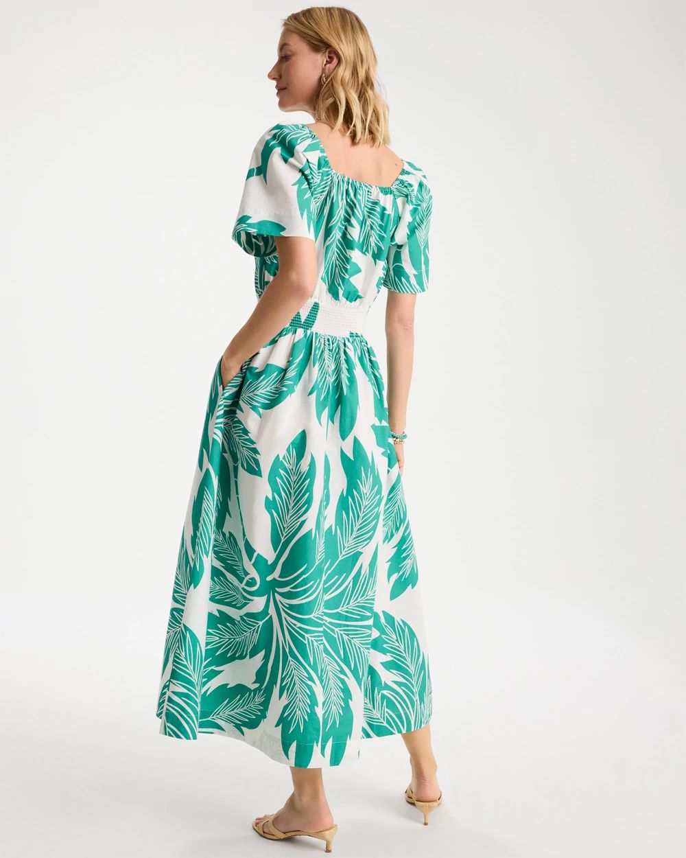 Poplin Cotton Off-Shoulder Printed Dress click to view larger image.