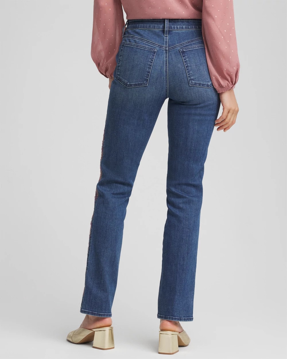 Lace Embroidered Pull-On Straight Jeans