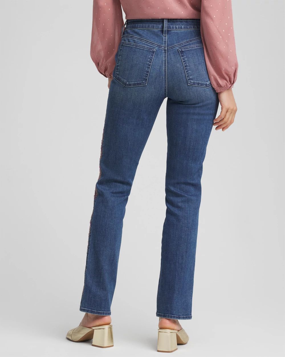 Lace Embroidered Pull-On Straight Jeans