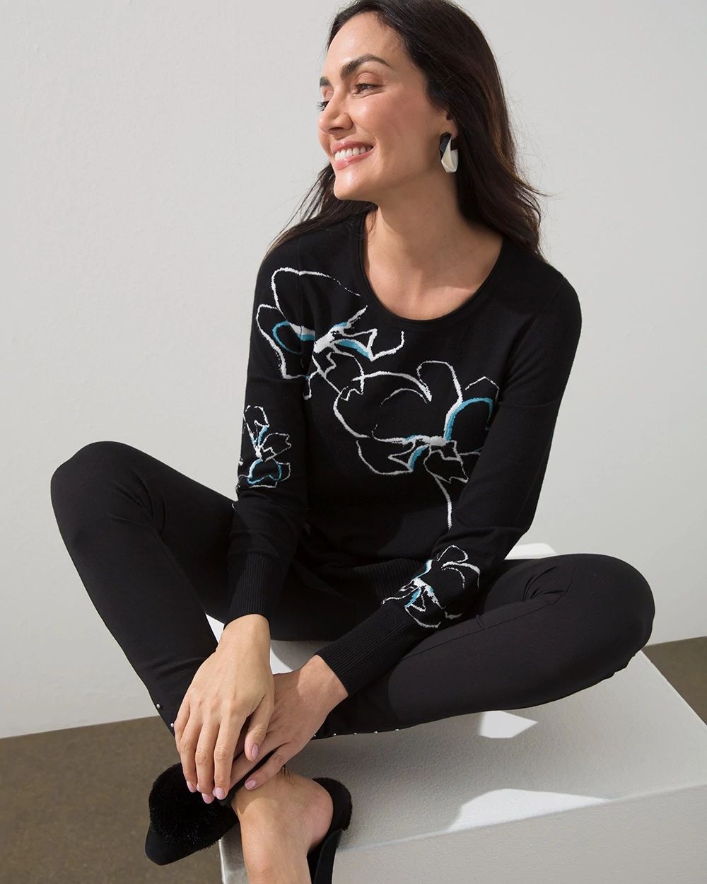 Floral Intarsia Pullover Sweater