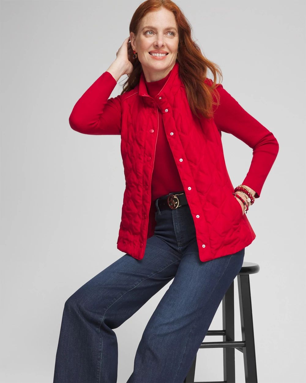 Rib Trim Quilted Vest
