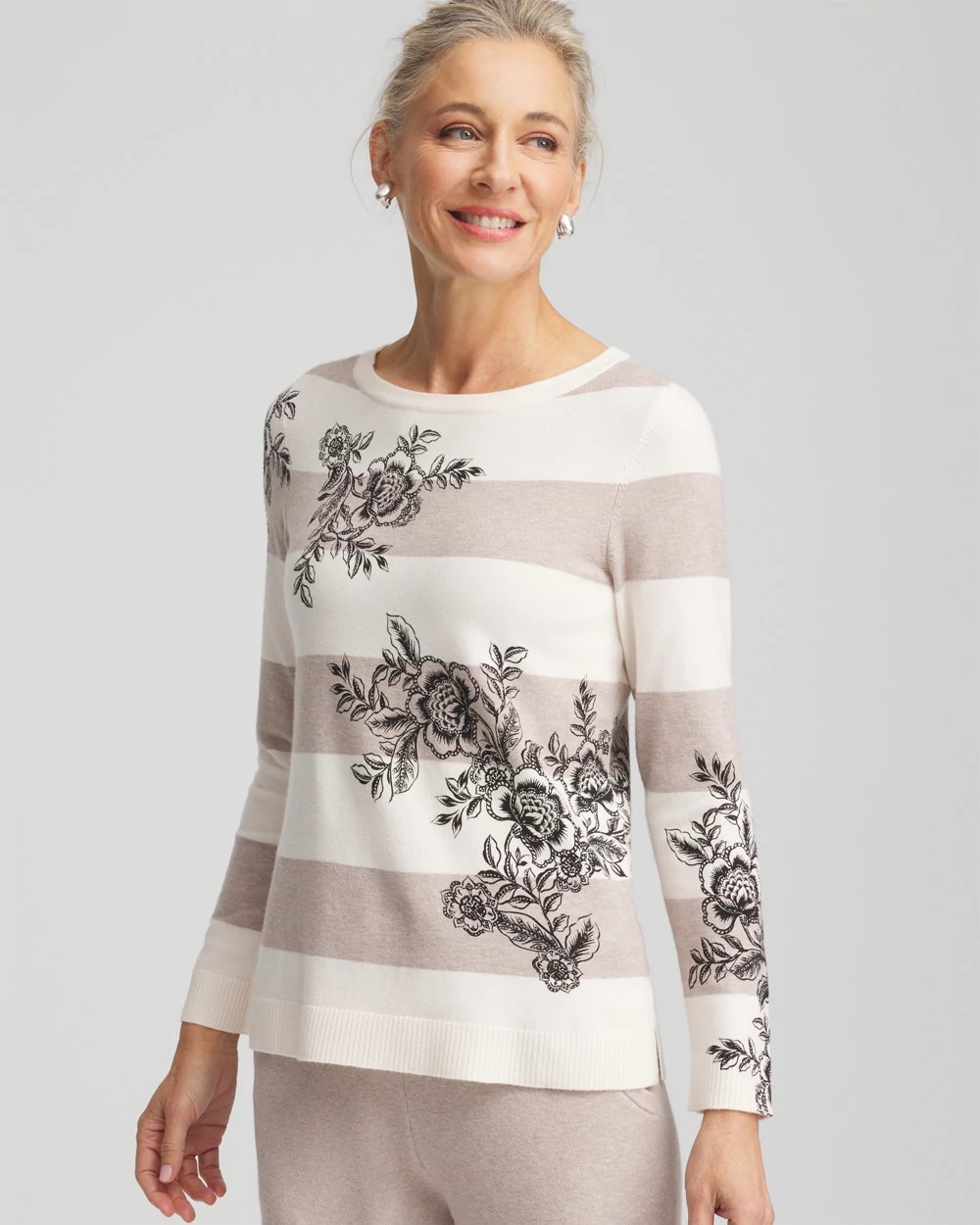 Zenergy® Luxe Cashmere Blend Floral Stripe Sweater