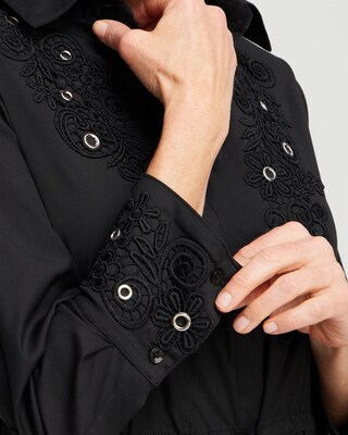 Poplin Lace Grommet Midi Dress