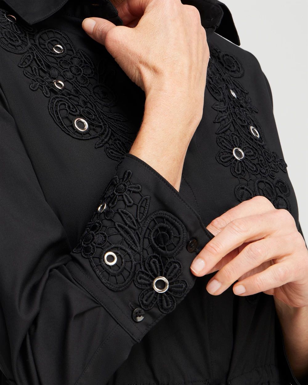 Poplin Lace Grommet Midi Dress