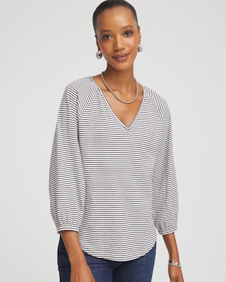 Striped Crinkled Raglan Top