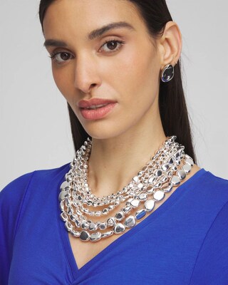 Silver-Tone Pebble Links Bib Necklace click to view larger image.