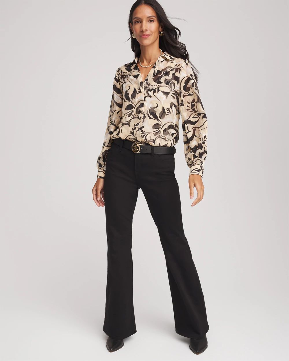 Floral Burnout Blouson-Sleeve Blouse
