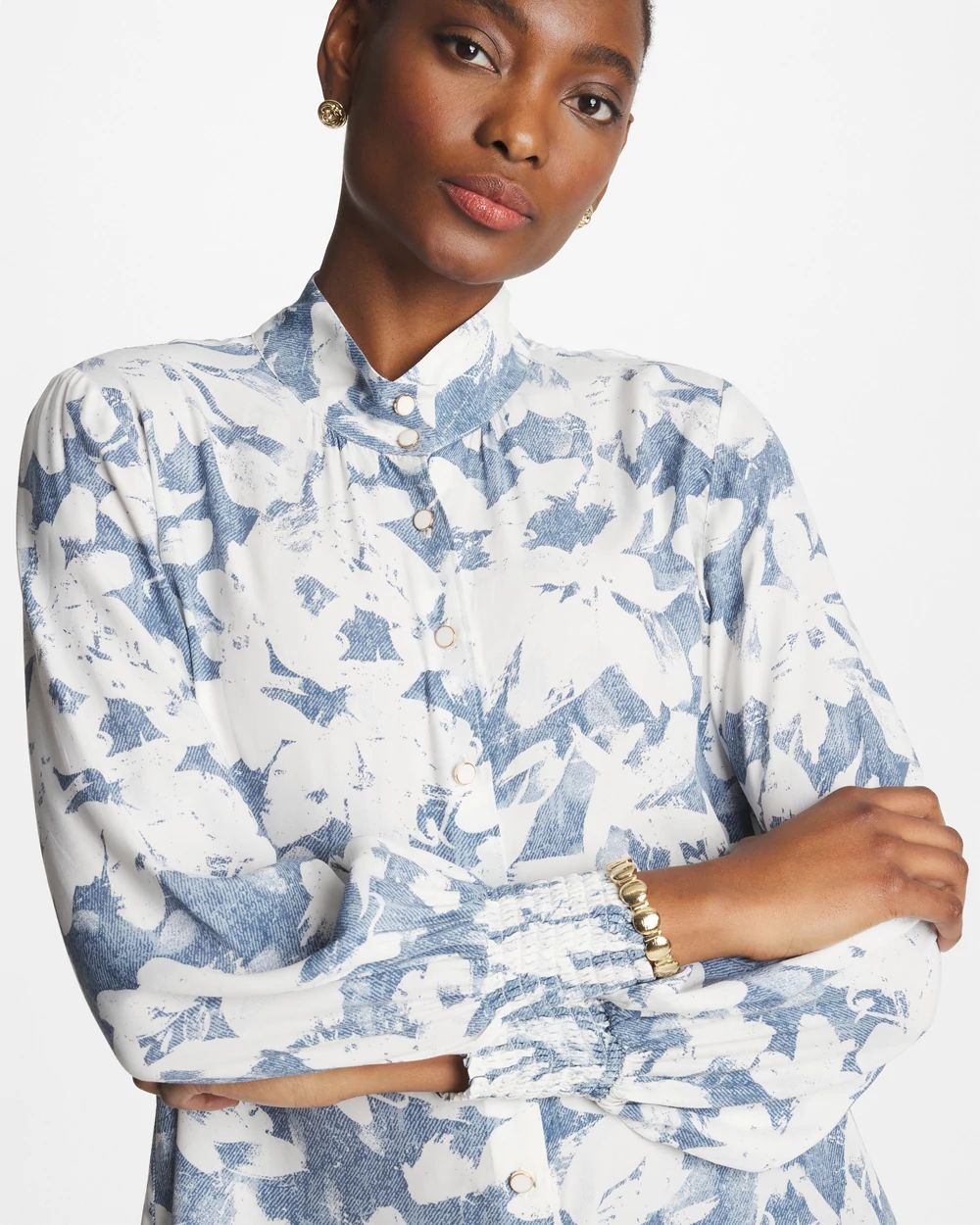 Faux Silk Mockneck Blouse click to view larger image.