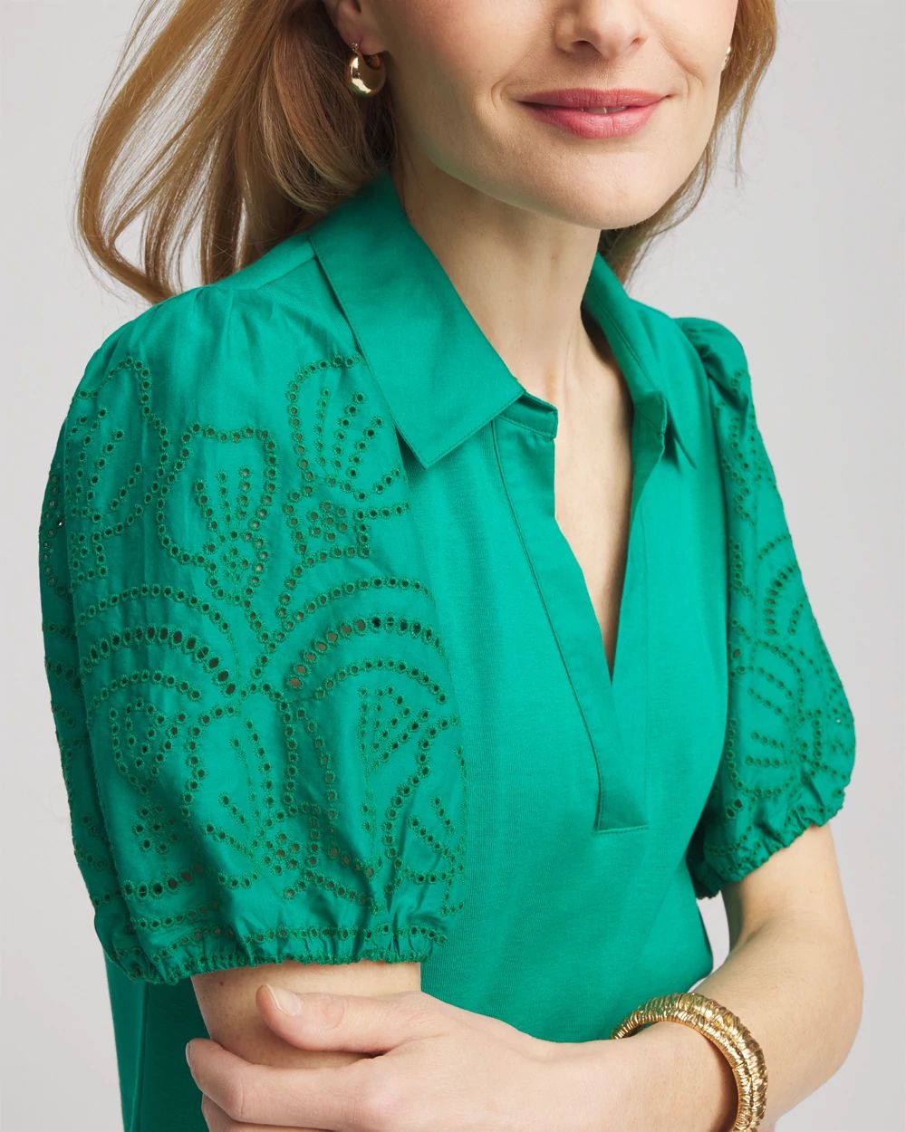 Eyelet Short Sleeved Top