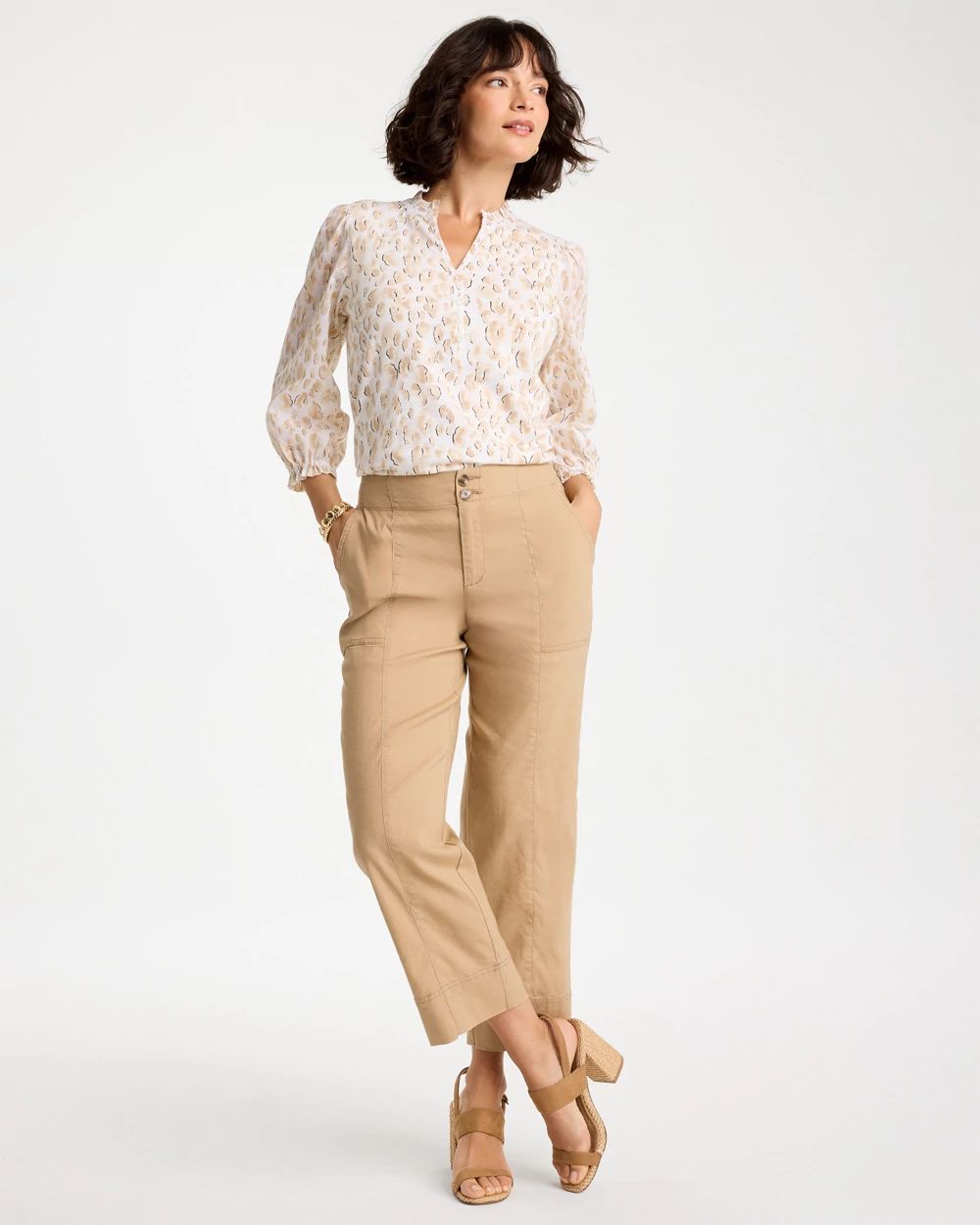 Animal Print Ruffled V-Neck Top click to view larger image.