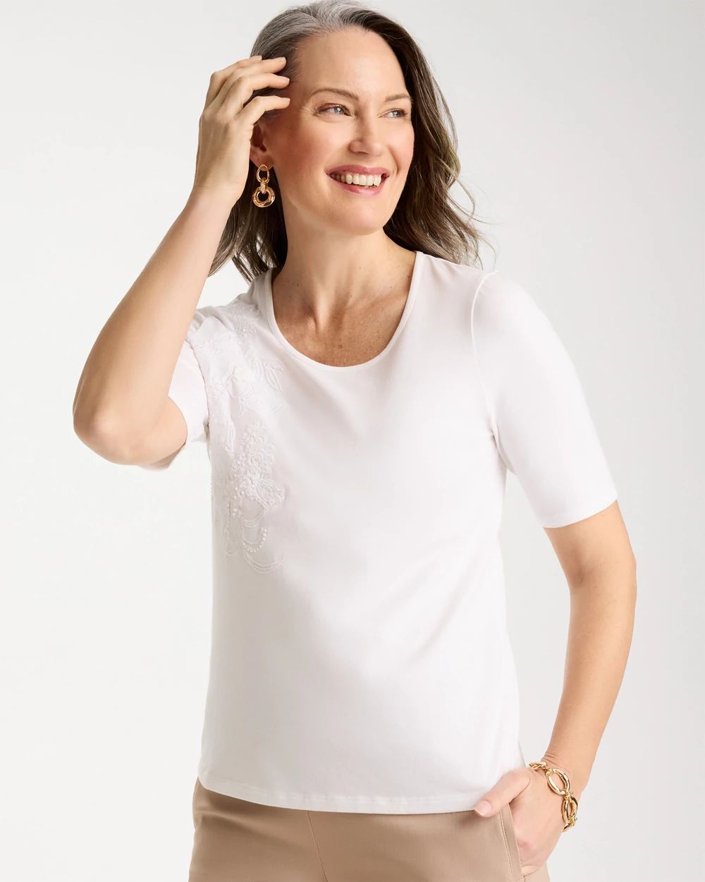 Sequin Embroidered Floral Tee