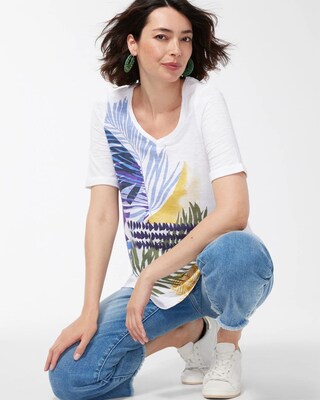Leaf Print Seamed Slub Tee