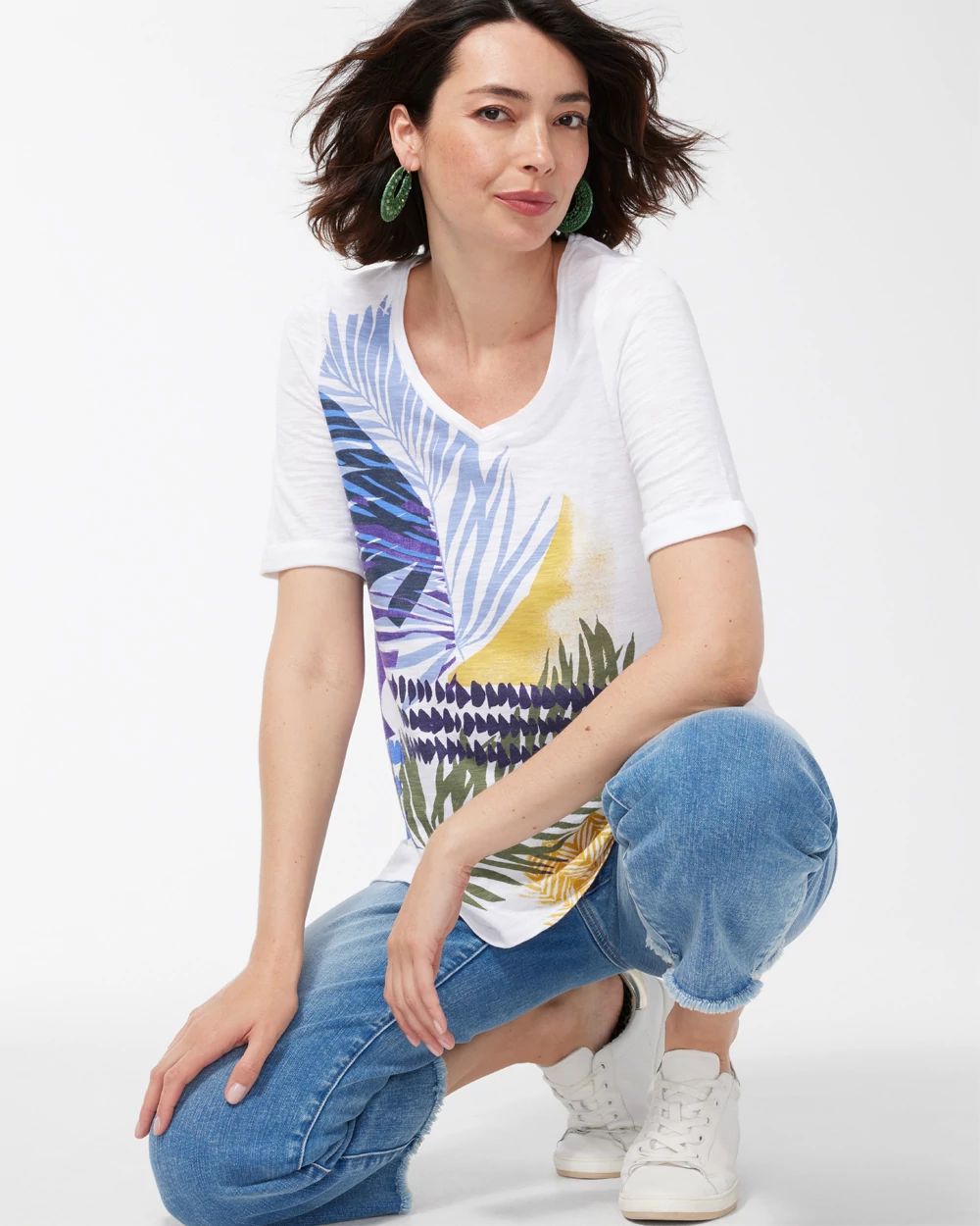 Leaf Print Seamed Slub Tee