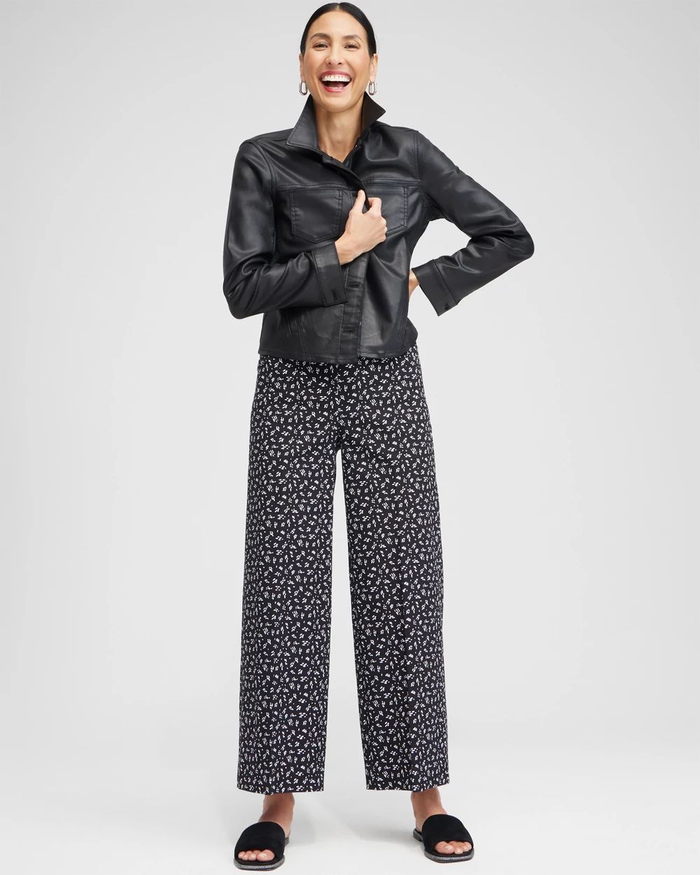 Petite Brigitte Line Print Wide Leg Cropped Pants