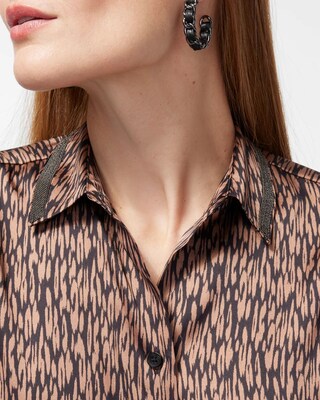 Leopard Ikat Ball Chain Detail Shirt