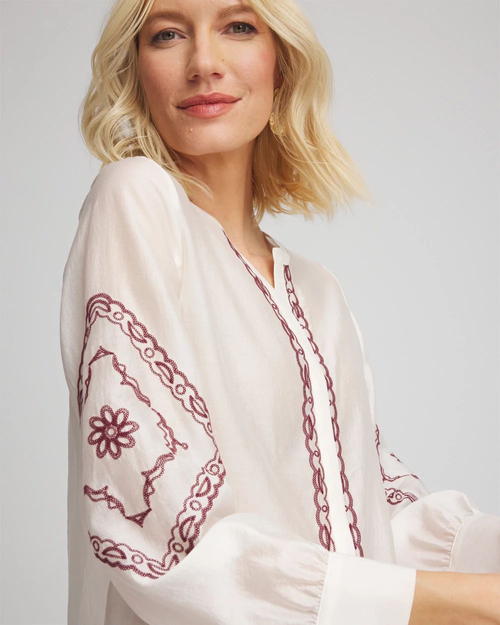 Tencel-Blend Embroidered Blouse click to view larger image.