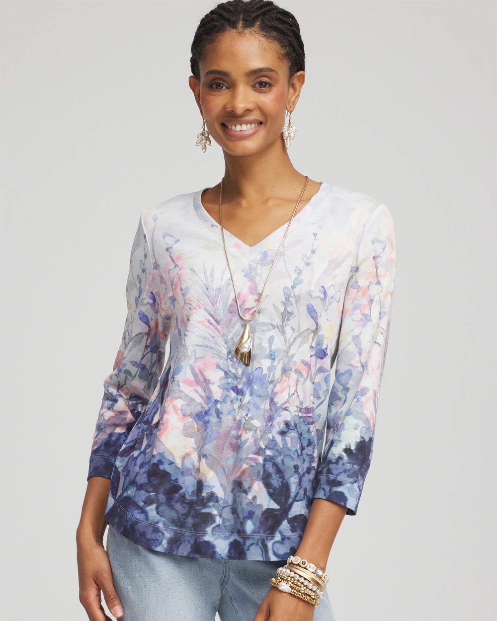 Floral V-Neck Pima Tee