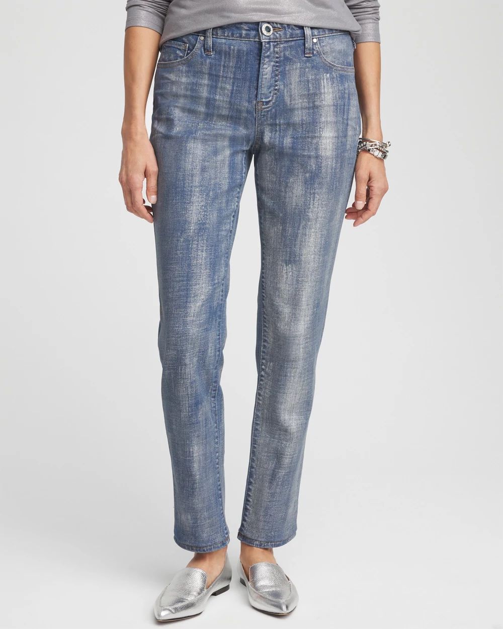 Girlfriend Silver Coated Ankle Jeans