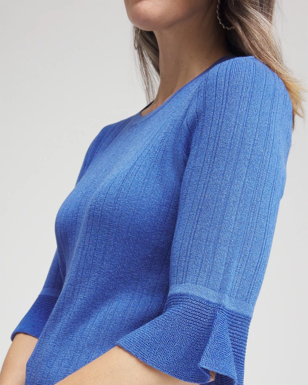 Ruffle Crew-Neck Pullover Sweater