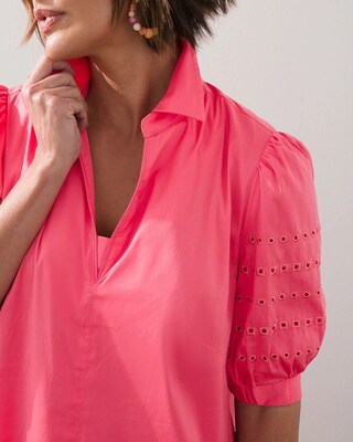 Eyelet Puff Sleeve Midi Dress
