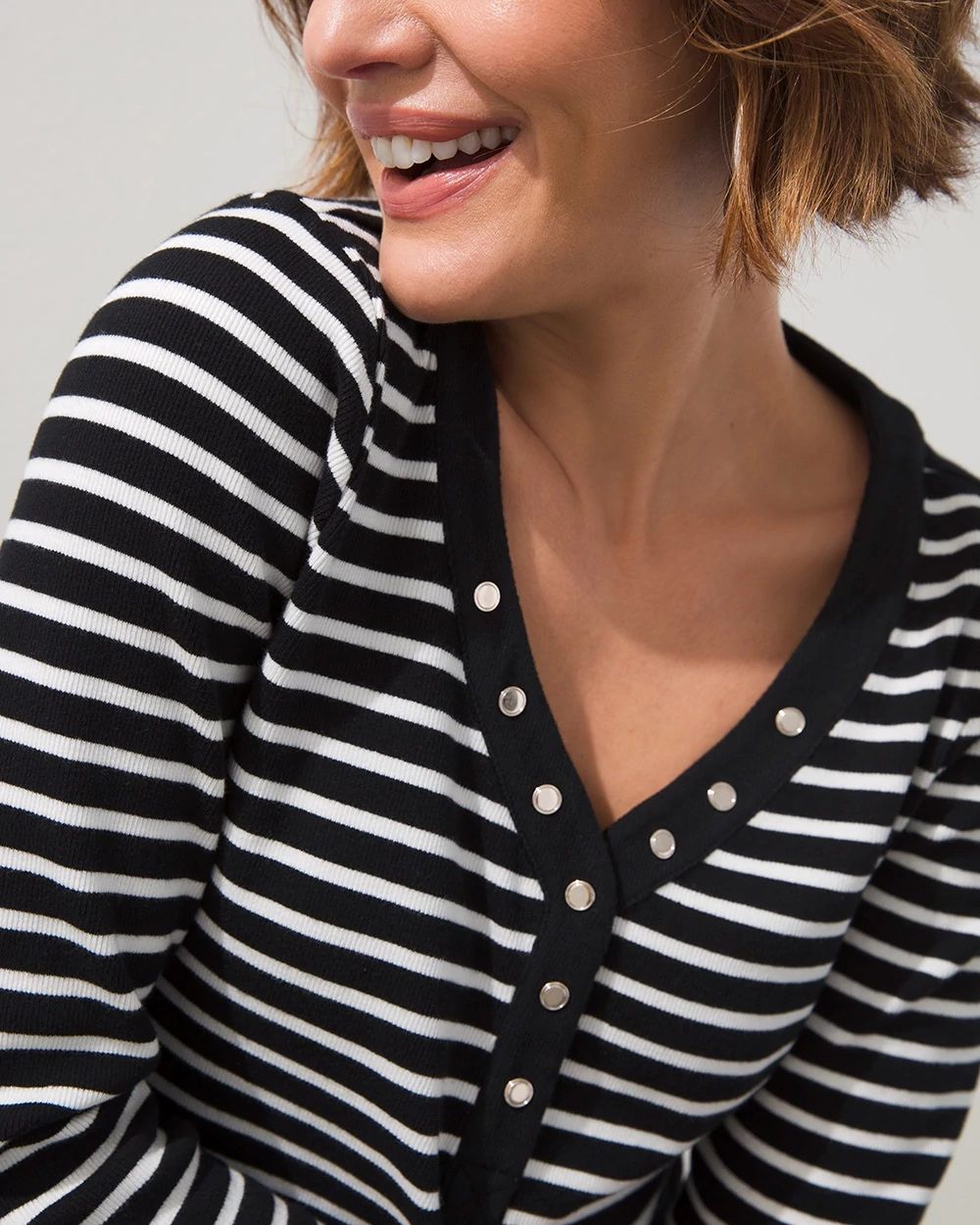 Zenergy Stripe Ribbed Henley Tee