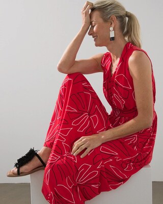 Leaf Print Pleated Maxi Dress